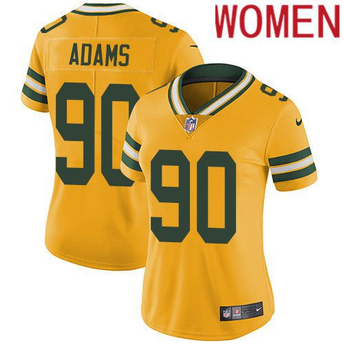 Women Green Bay Packers #90 Montravius Adams Yellow Nike Vapor Limited NFL Jersey->women nfl jersey->Women Jersey